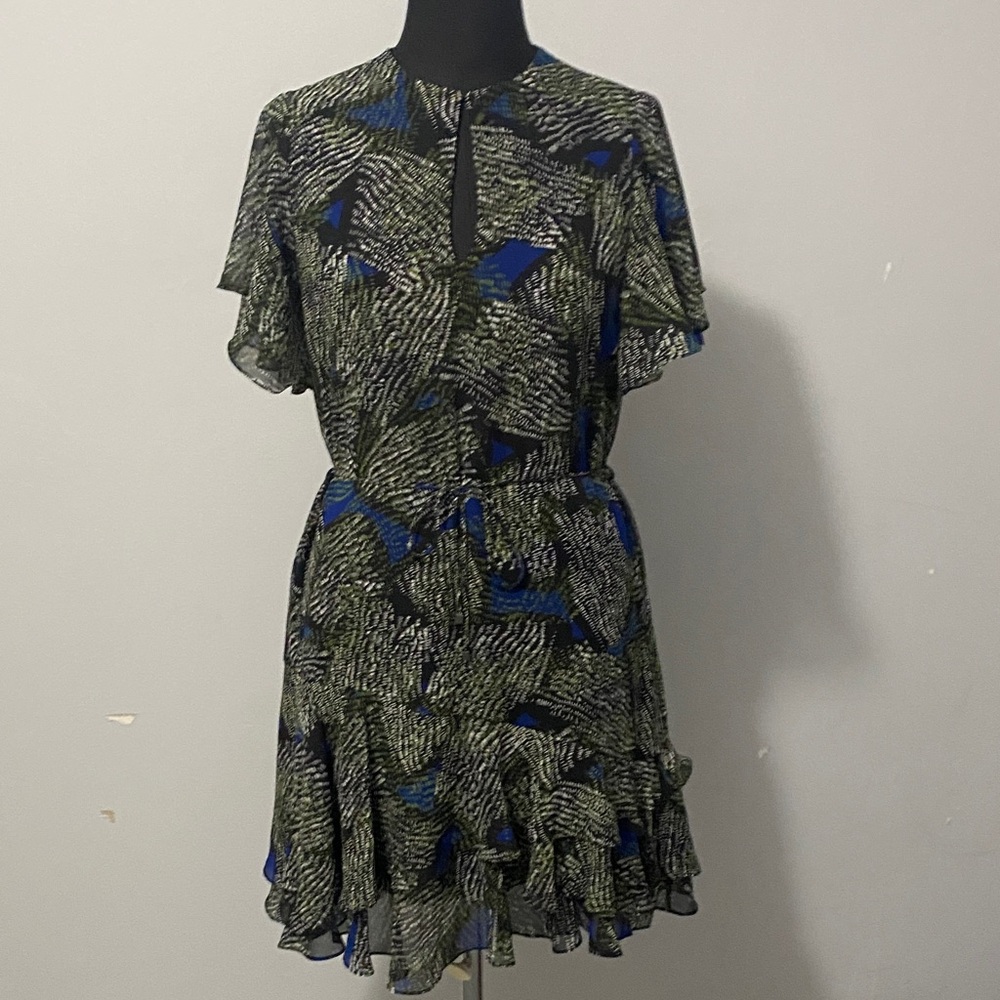 Reiss Blue and Black Abstract Mini Dress